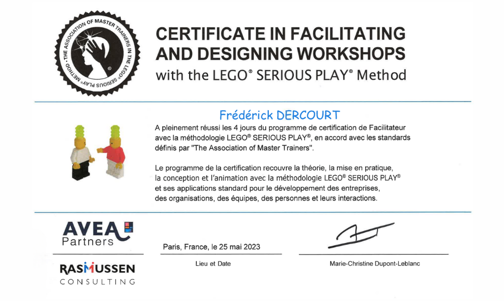 certification à la méthode LEGO®️SERIOUS PLAY®️, Frédérick DERCOURT